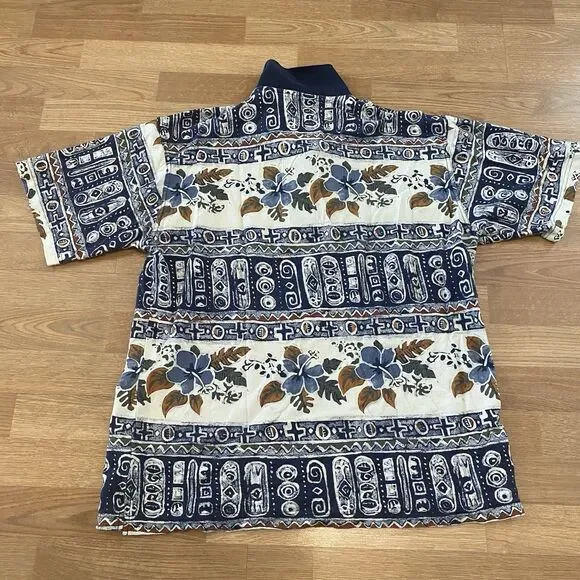 Vintage Crossings Polo Shirt T Shirt Men’s Size XL Blue Floral Aztec - Picture 9 of 10
